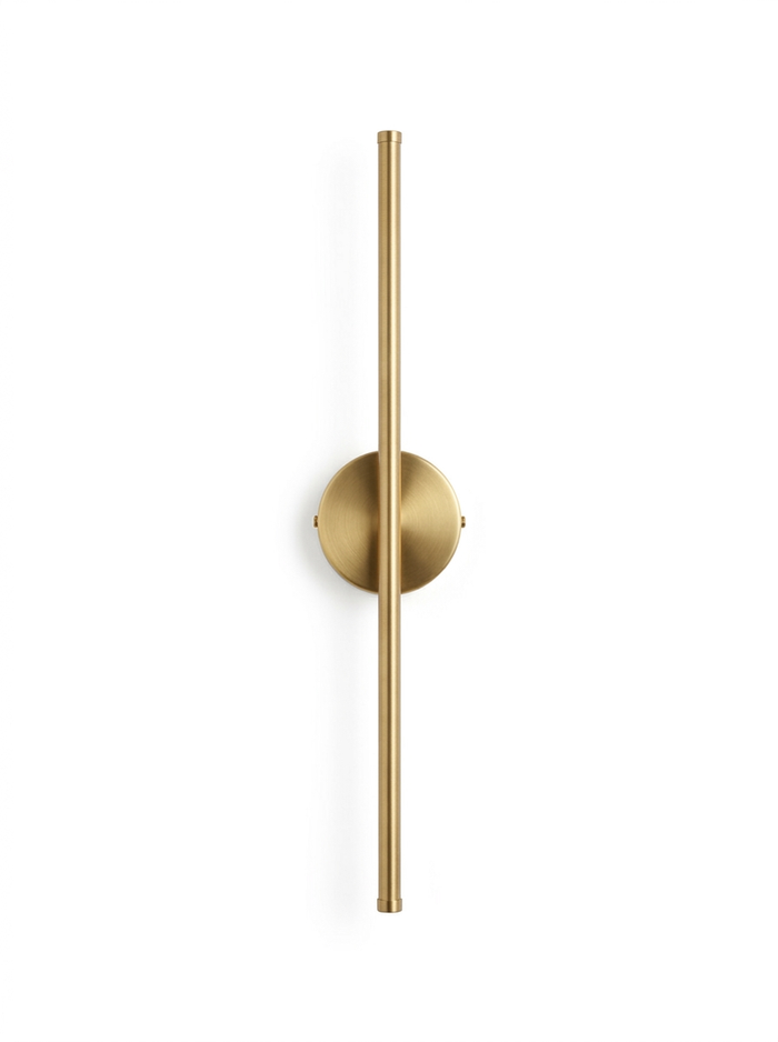 Tarn slim LED line wall sconce in brushed brass on a studio white background