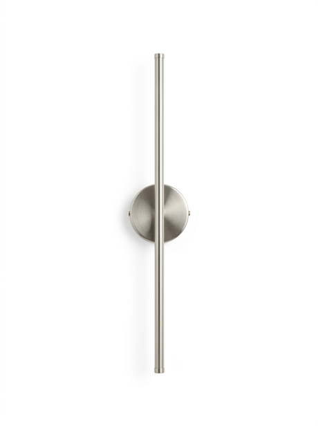 Tarn slim LED line wall sconce in brushed nickel on a studio white background