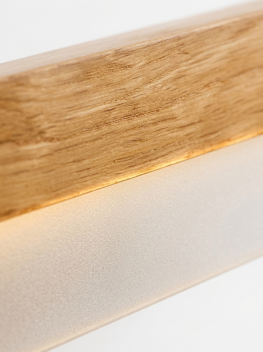 Macro of the natural oak wood bar meeting the frosted diffuser