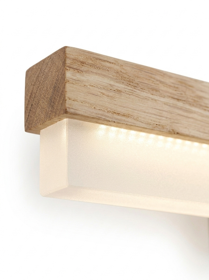 Close-up of the frosted diffuser with the warm LED strip glowing