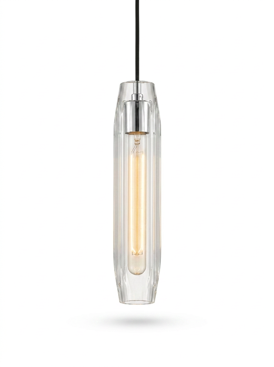 Ansel crystal pendant in iron (chrome) with clear crystal on a studio white background