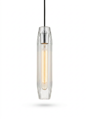 Ansel crystal pendant in iron (chrome) with clear crystal on a studio white background