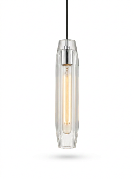 Ansel crystal pendant in iron (chrome) with clear crystal on a studio white background