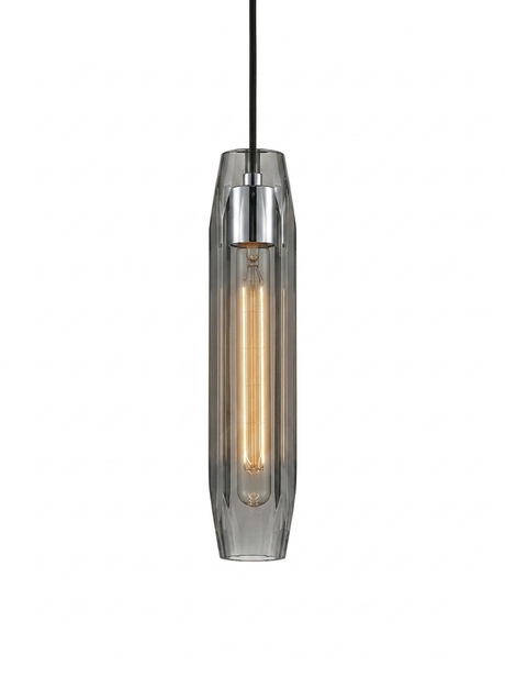 Ansel crystal pendant in iron (chrome) with smoked gray crystal on a studio white background