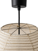 Close-up of the ceiling canopy and wire frame at the top of the paper lantern