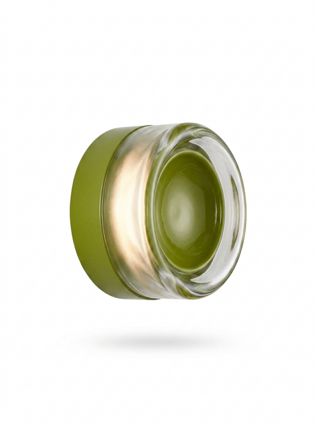 Corin dimple-glass wall sconce in olive green enamel on a studio white background