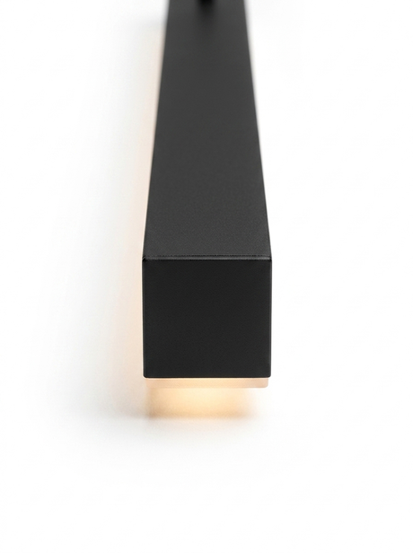 Macro of the clean matte-black end cap and diffuser strip
