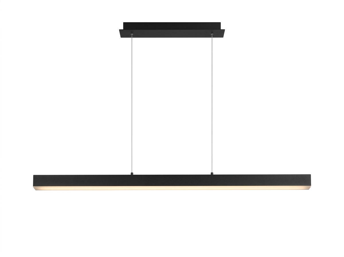 Onyx linear LED pendant fully suspended from a slim ceiling mount on a studio white background