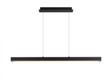 Onyx linear LED pendant fully suspended from a slim ceiling mount on a studio white background