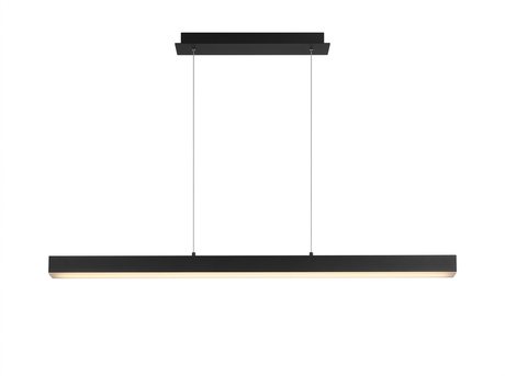 Onyx linear LED pendant fully suspended from a slim ceiling mount on a studio white background