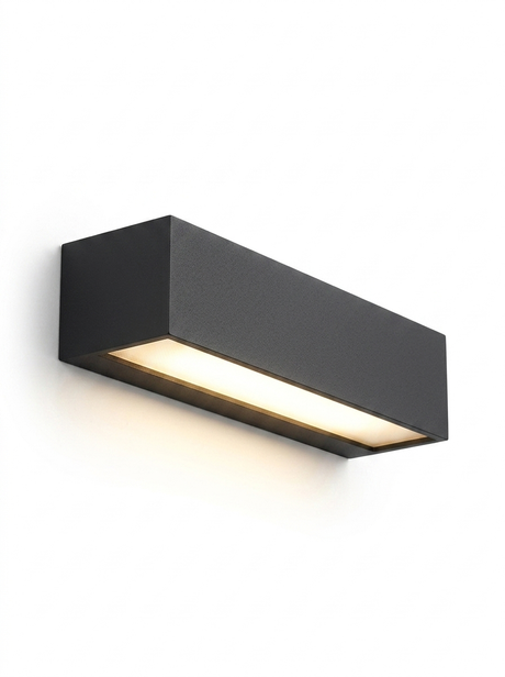 Three-quarter profile of the slim black wall light