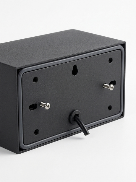 Close-up of the back mounting plate and weatherproof cable entry