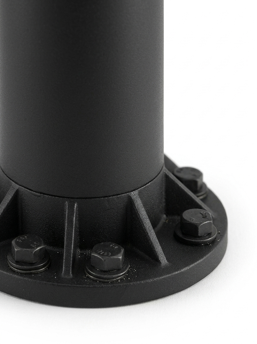 Close-up of the base flange and ground mount