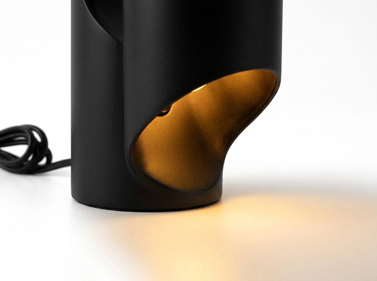 Halo desk lamp base cutout glow close-up
