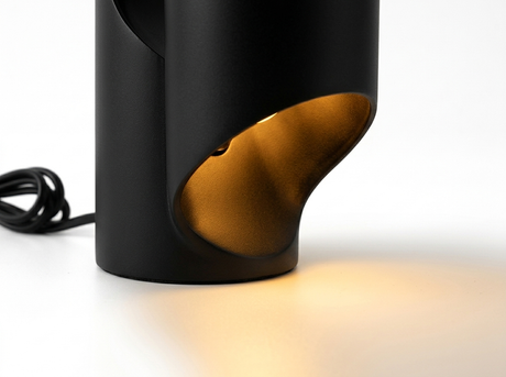 Halo desk lamp base cutout glow close-up
