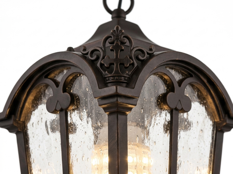 Kesler outdoor lantern arched crown and scrollwork close-up