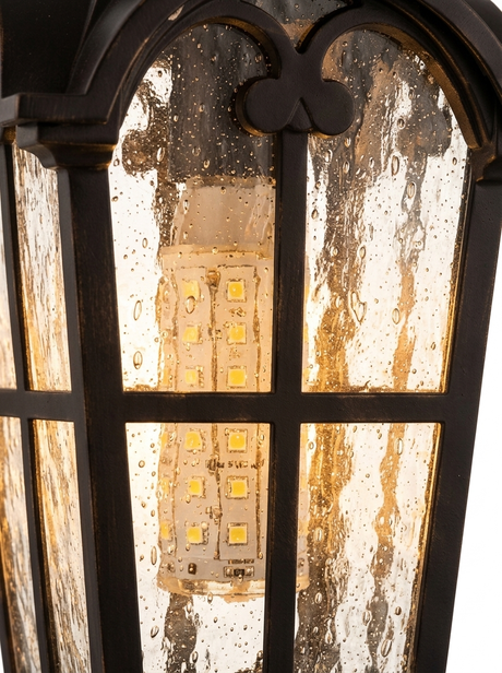 Kesler outdoor lantern seeded glass panel close-up