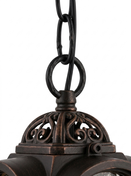 Kesler outdoor lantern top canopy and chain close-up