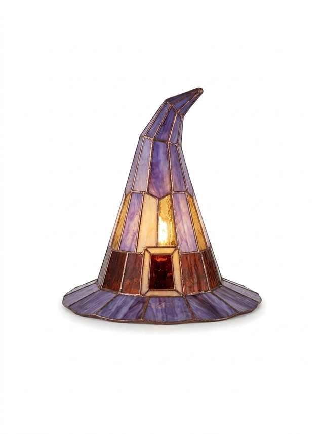 Solin stained glass witch-hat lamp in purple