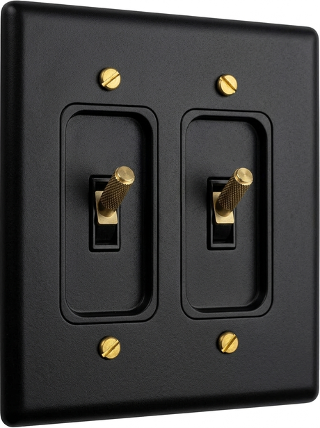 Ellis night black with brass toggle switch 2-gang