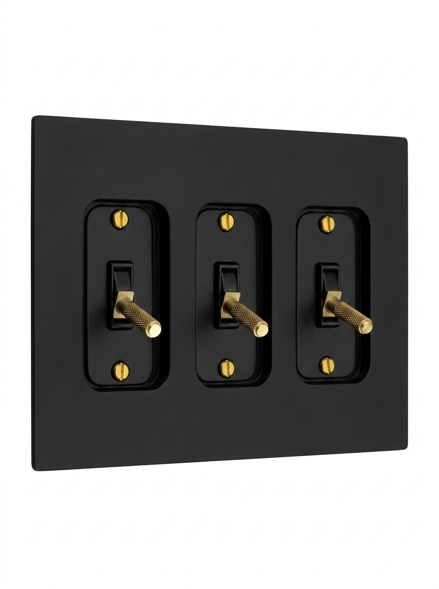 Ansel night black with brass toggle switch 3-gang