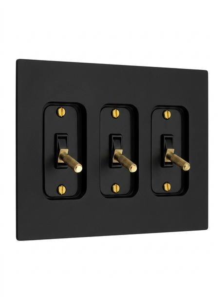 Ellis night black with brass toggle switch 3-gang