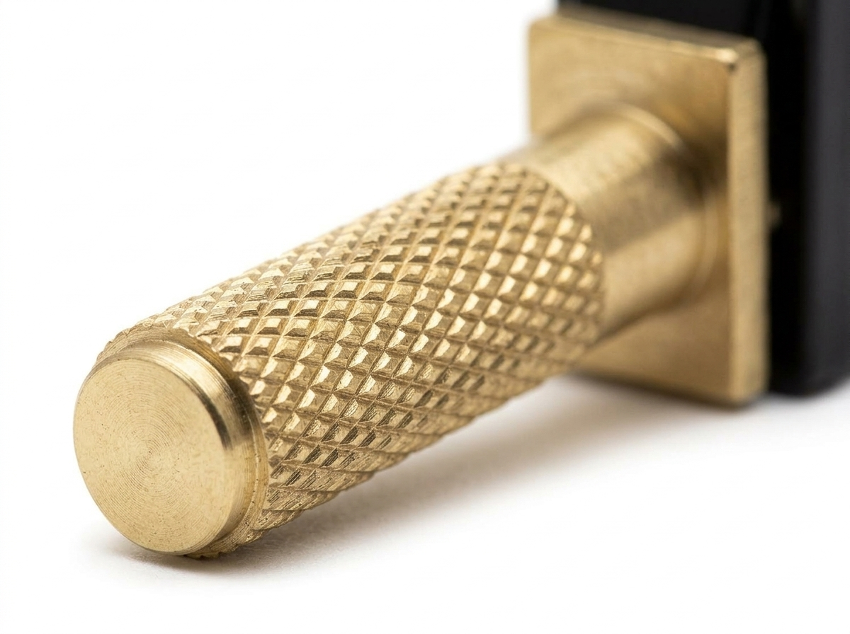 Ansel knurled brass toggle lever close-up