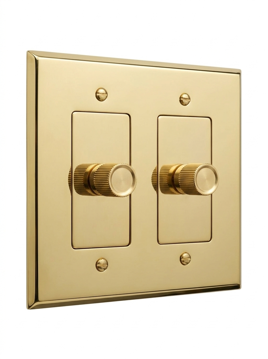 Rhone solid brass rotary dimmer 2-gang
