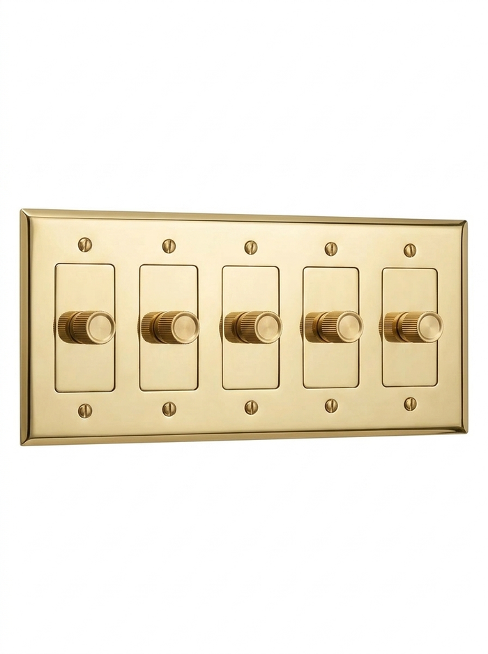 Rhone solid brass rotary dimmer 5-gang