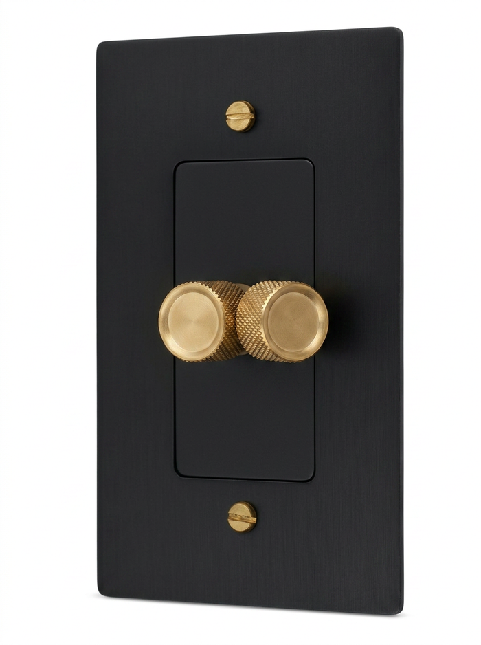 Rhone night black with brass rotary dimmer 1-gang