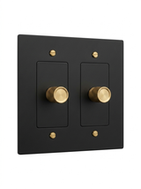Rhone night black with brass rotary dimmer 2-gang