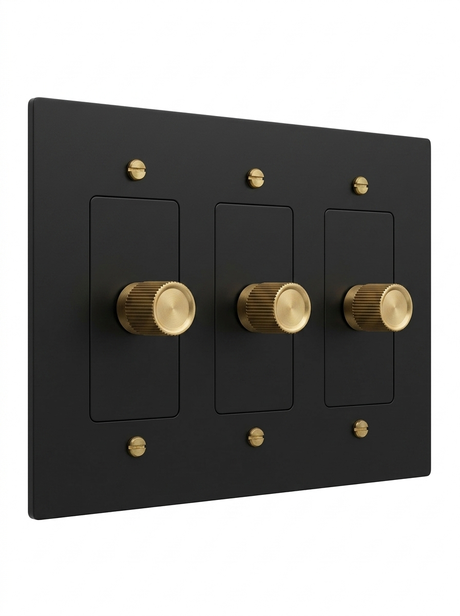 Orin night black with brass rotary dimmer 3-gang