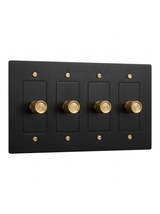 Rhone night black with brass rotary dimmer 4-gang