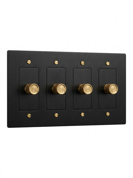 Orin night black with brass rotary dimmer 4-gang