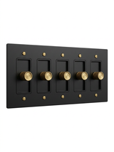 Rhone night black with brass rotary dimmer 5-gang