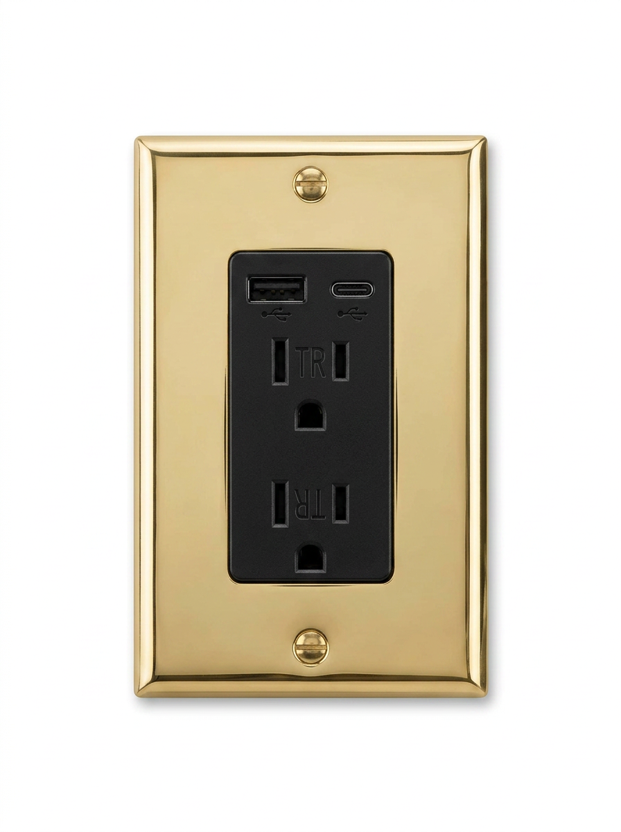Voss solid brass USB outlet with USB-A and USB-C