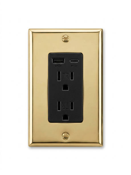 Voss solid brass USB outlet with USB-A and USB-C