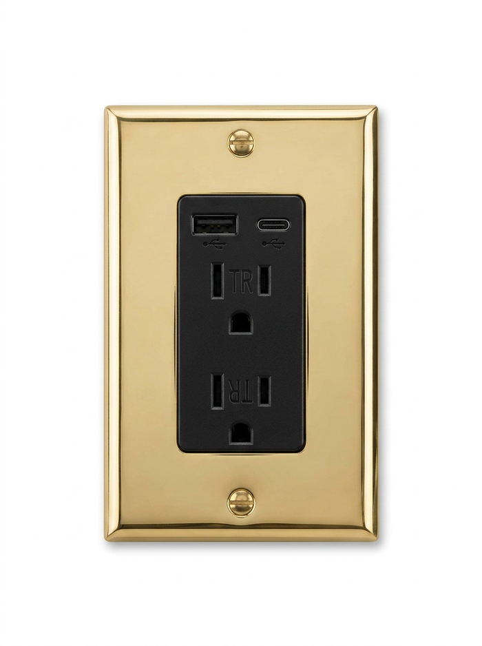 Voss solid brass USB outlet with USB-A and USB-C