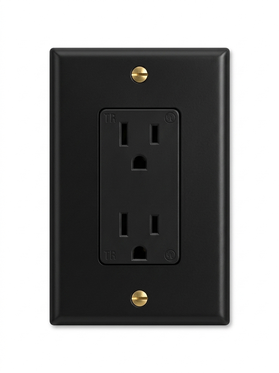 Voss night black with brass standard duplex outlet