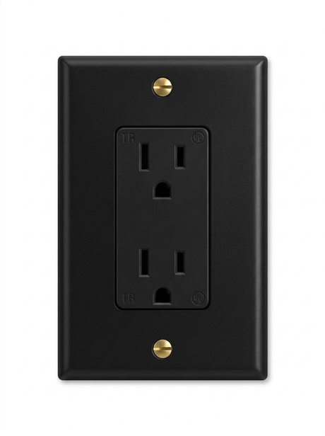 Voss night black with brass standard duplex outlet