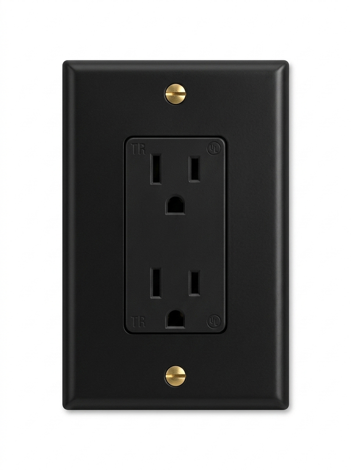 Voss night black with brass standard duplex outlet