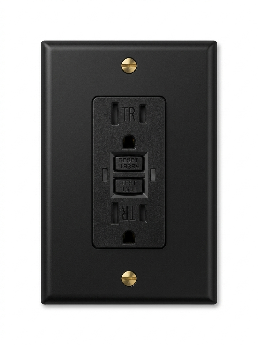Voss night black with brass GFCI outlet