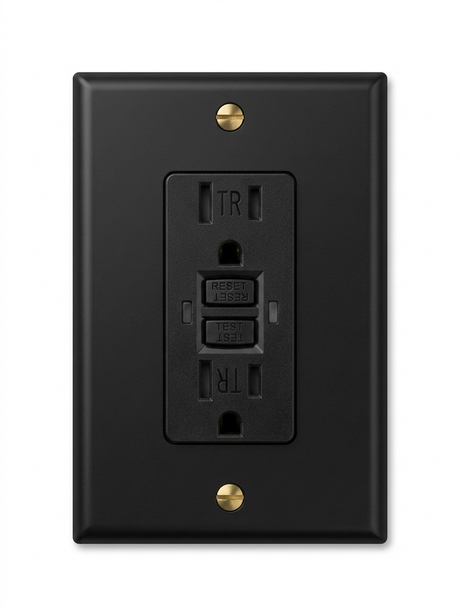 Voss night black with brass GFCI outlet