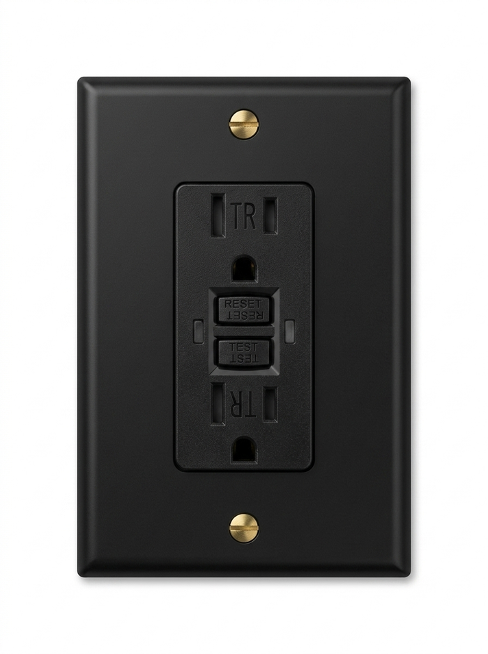 Voss night black with brass GFCI outlet