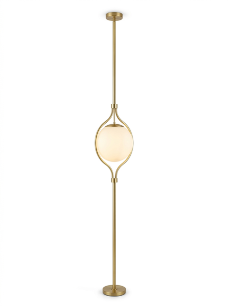 Elin floor-to-ceiling brass globe pole lamp studio