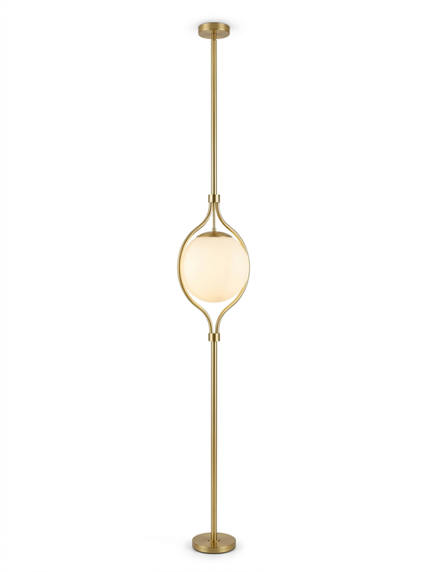 Elin floor-to-ceiling brass globe pole lamp studio