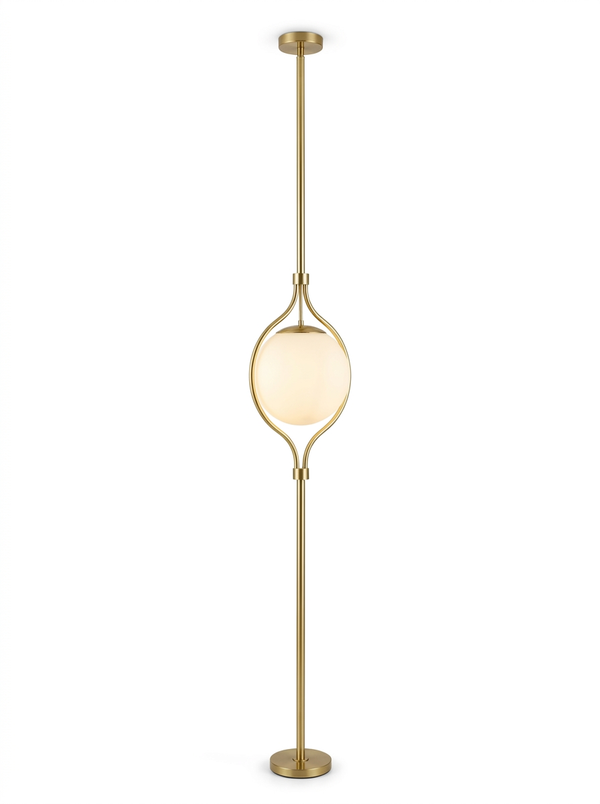 Elin floor-to-ceiling brass globe pole lamp studio