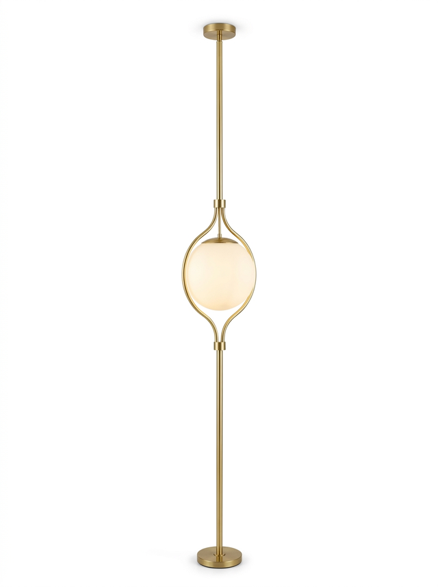 Elin floor-to-ceiling brass globe pole lamp studio