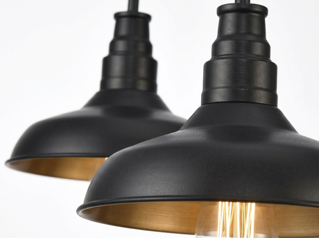 Doria two matte-black barn shades in a row detail