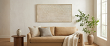 Dovre textured canvas framed above a linen sofa — lifestyle